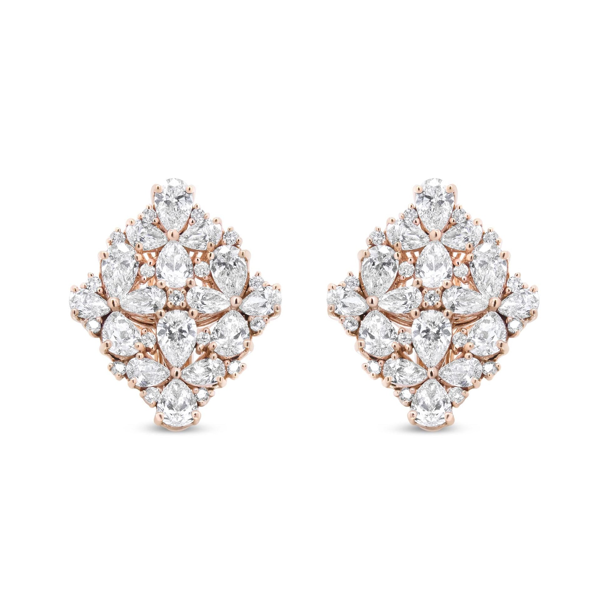 18K Rose Gold 8 1/3 Cttw Pear and Round Diamond Floral Cluster Omega