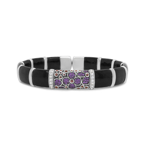 .925 Sterling Silver Black and Brown Enamel 1/3 Cttw Round Diamonds